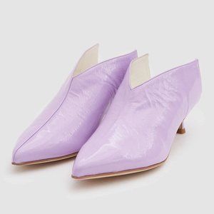 *SOLD* Tibi Jase Crinkled Patent Leather Lavender Purple Kitten Heel Mule